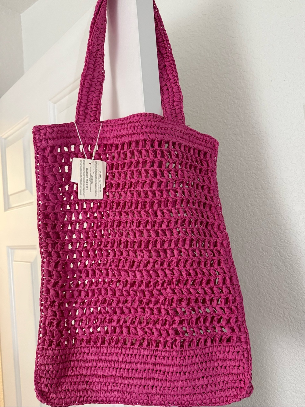 Primark Pink Paper Crochet Tote Bag - Stylish Summer Beach Bag *NEW